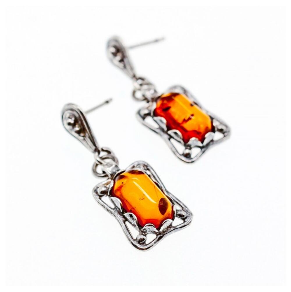 Vintage 925 Sterling Silver Amber Stud Earrings